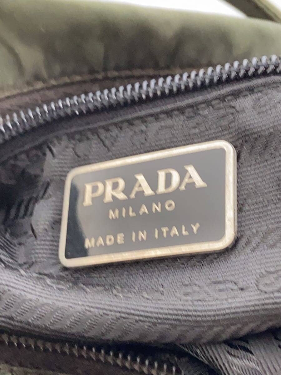 PRADA tote bag triangular plate khaki nylon 5