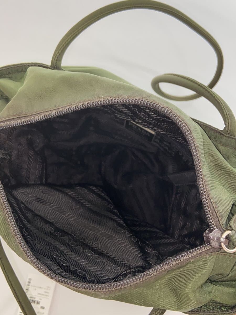 PRADA tote bag triangular plate khaki nylon 6