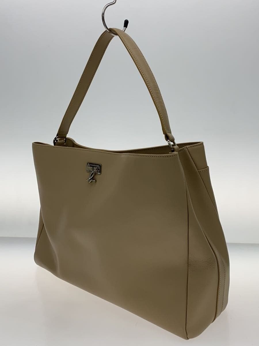 agnes b. Shoulder Bag Leather BEG Solid Color 2