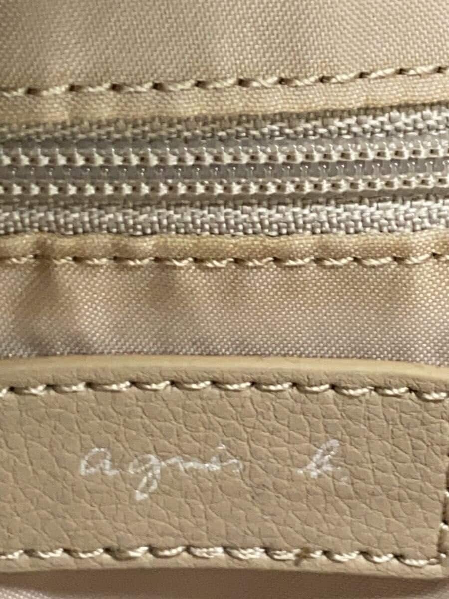 agnes b. Shoulder Bag Leather BEG Solid Color 5