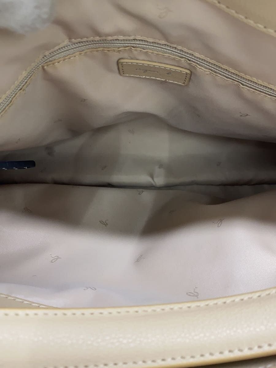 agnes b. Shoulder Bag Leather BEG Solid Color 6