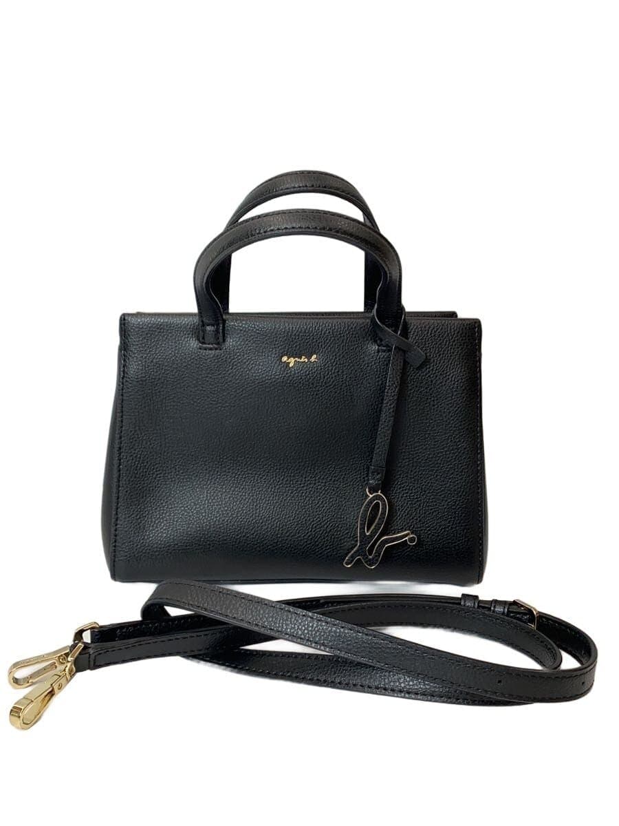 agnes b.sophie 2-Way Mini Tote Bag Leather BLK Solid is11hz-06