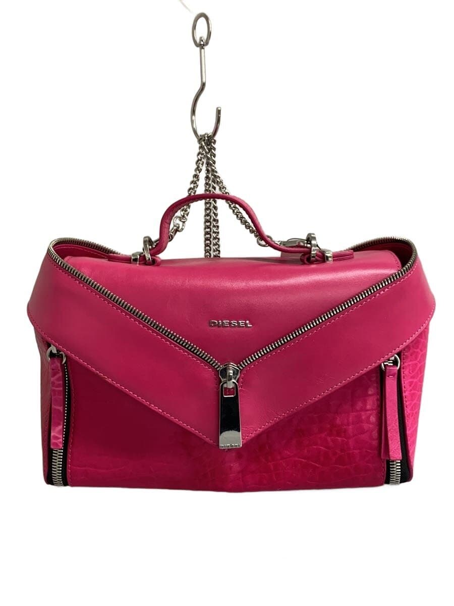 DIESELLE-ZIPPER 2-Way Handbag Shoulder Bag Leather PNK