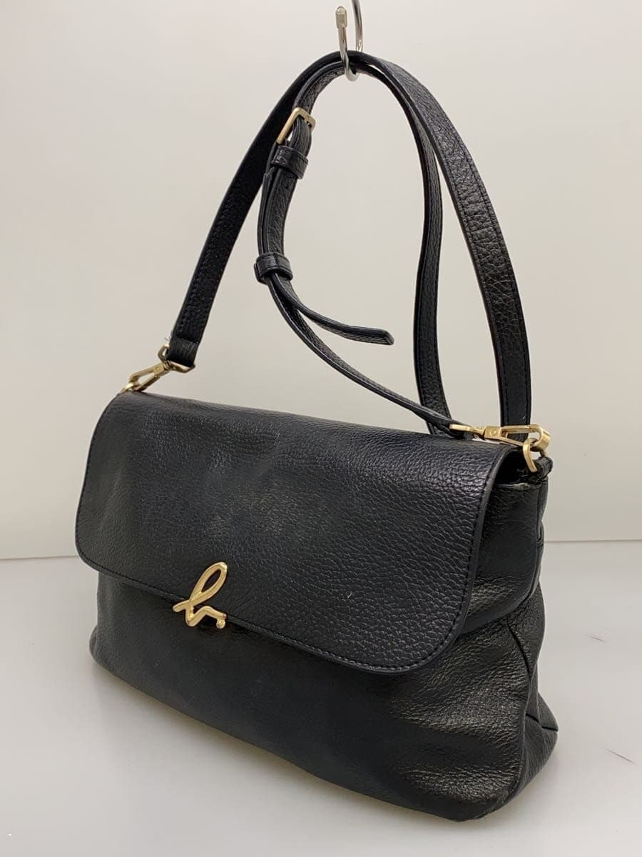 agnes b. Shoulder Bag Leather BLK IS12F-02 2