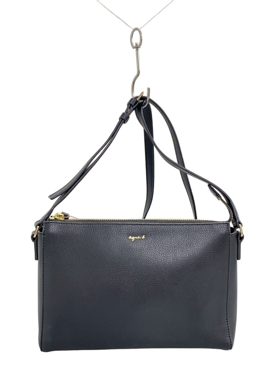 agnes b. shoulder bag cowhide BLK plain IS11-04