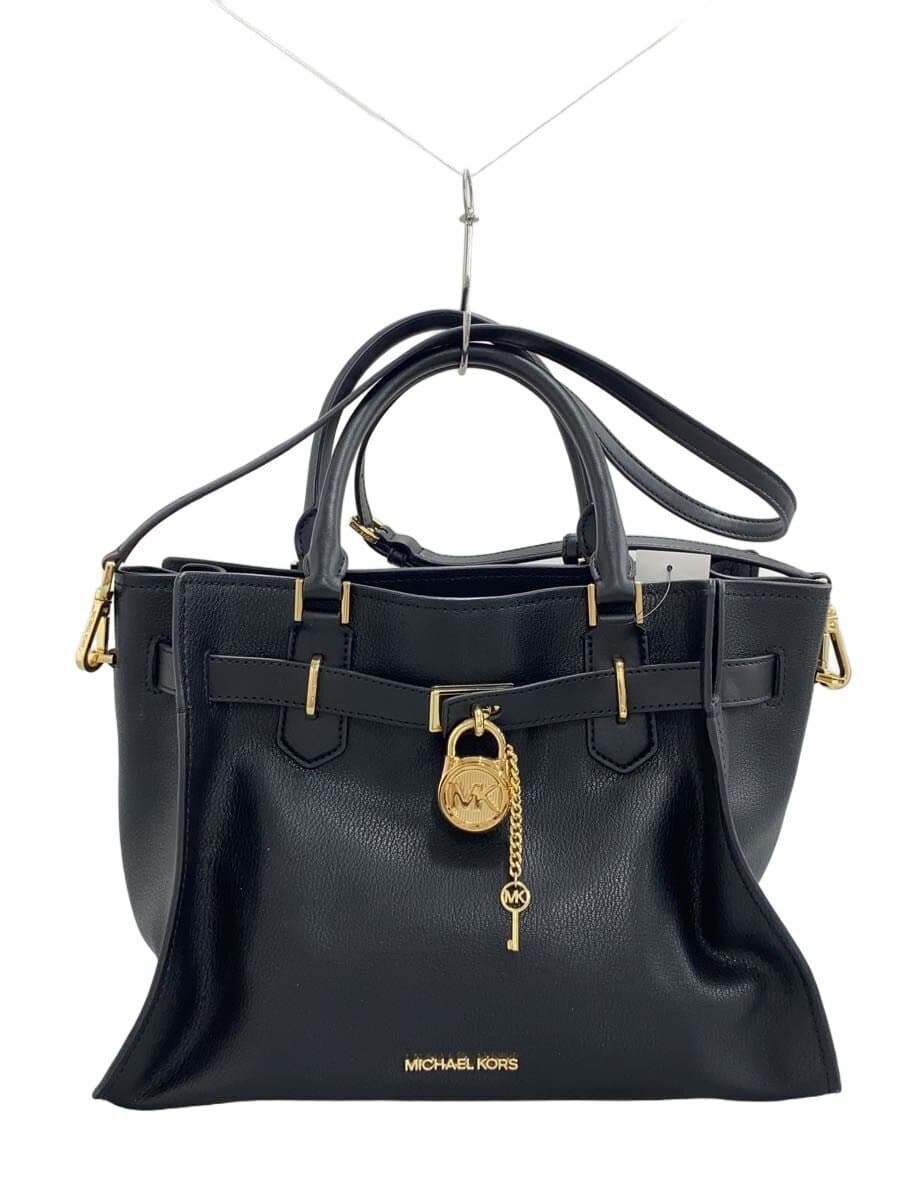 MICHAEL KORS HAMILTON Satchel Tote Bag Leather BLK Solid 35T1GHMS2L Has shape
