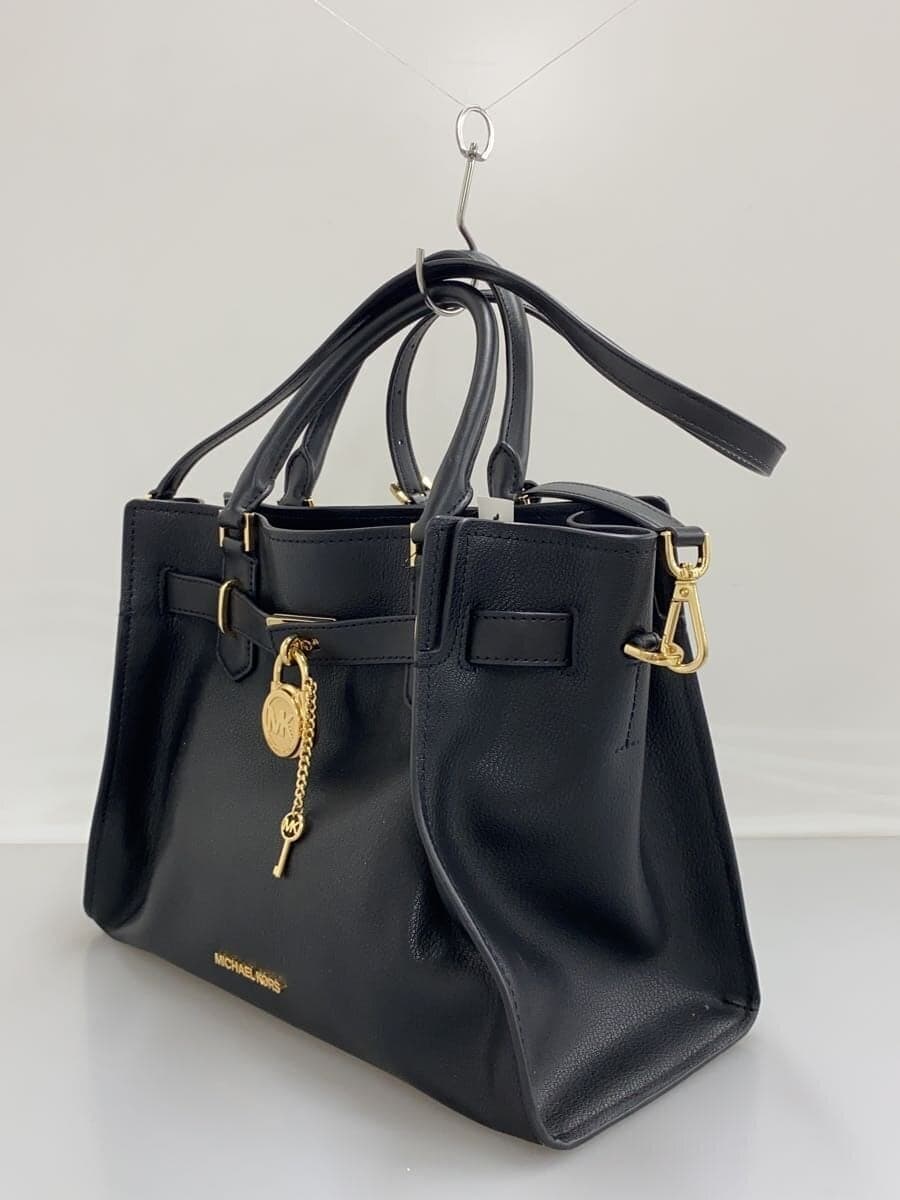 MICHAEL KORS HAMILTON Satchel Tote Bag Leather BLK Solid 35T1GHMS2L Has shape 2