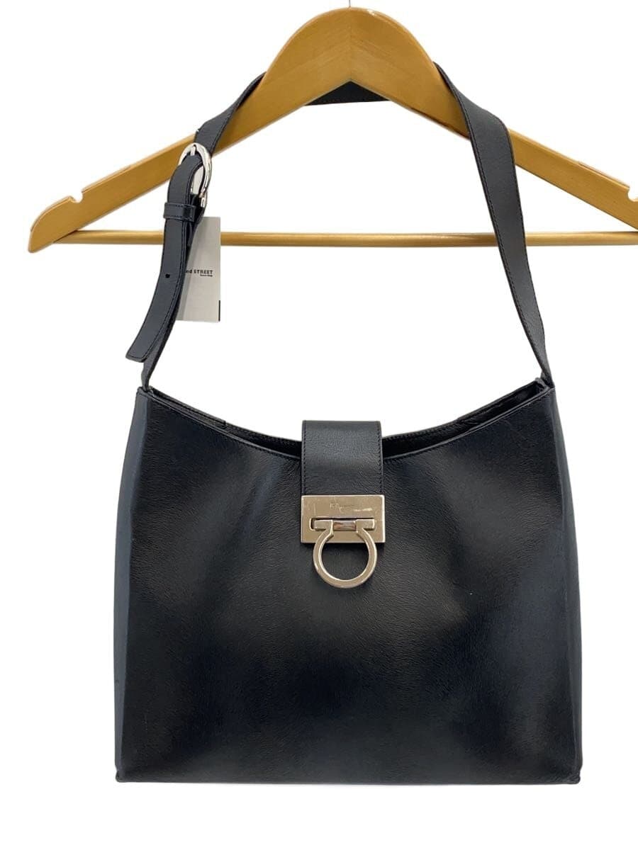 Salvatore Ferragamo Gancini Handbag Leather BLK Solid 8672