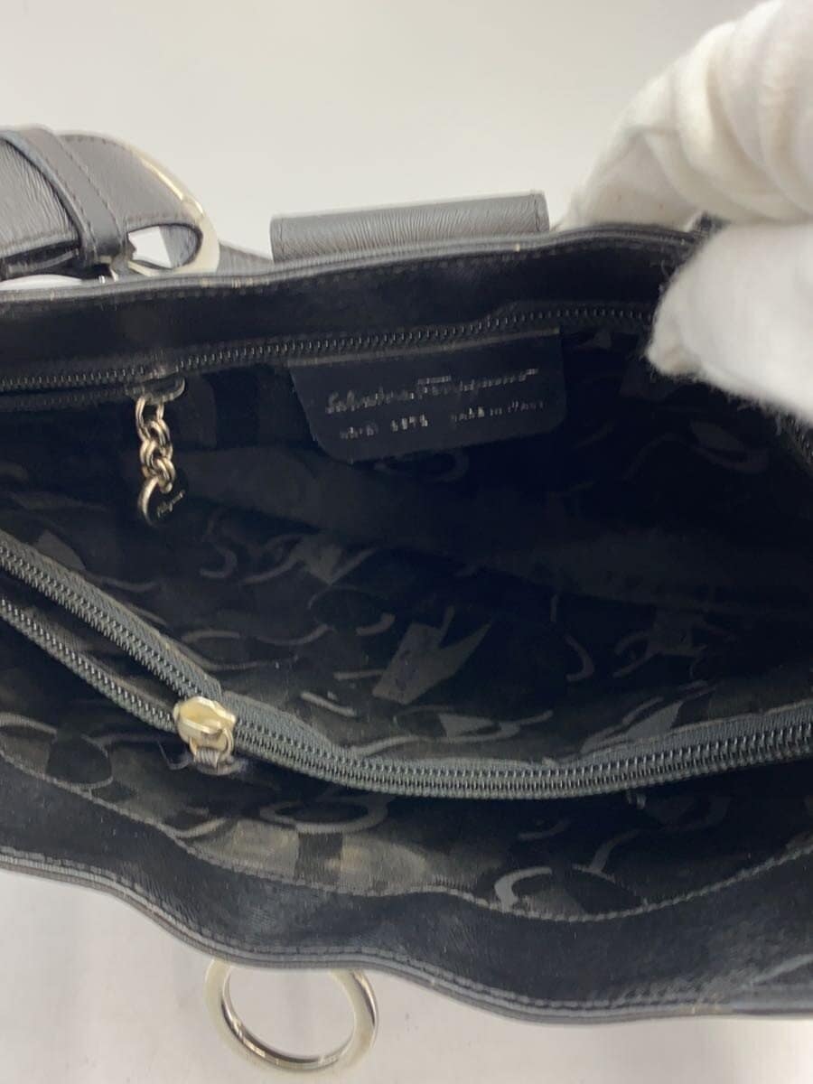 Salvatore Ferragamo Gancini Handbag Leather BLK Solid 8672 6
