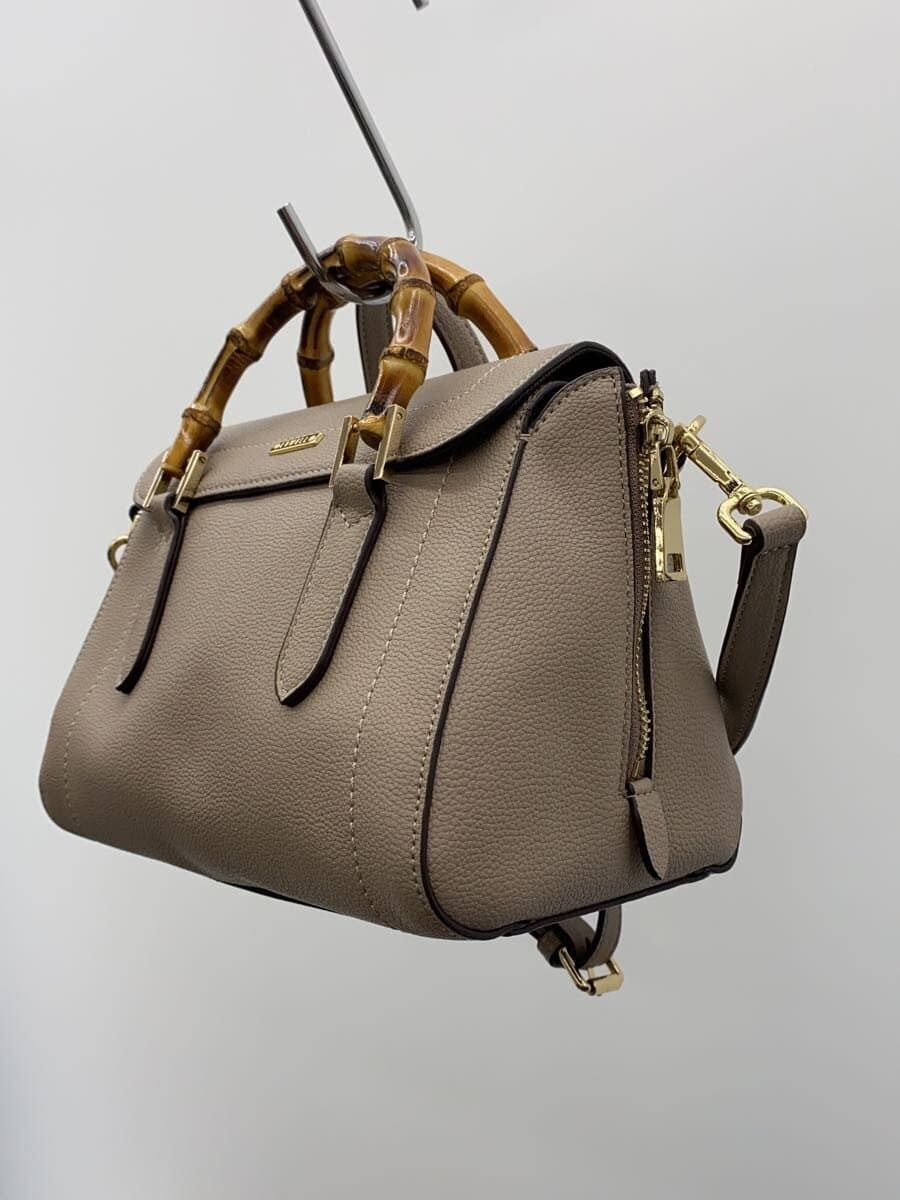 LOWELL Shoulder Bag Bamboo Mini Boston Leather BEG Solid 2-Way Shoulder 2