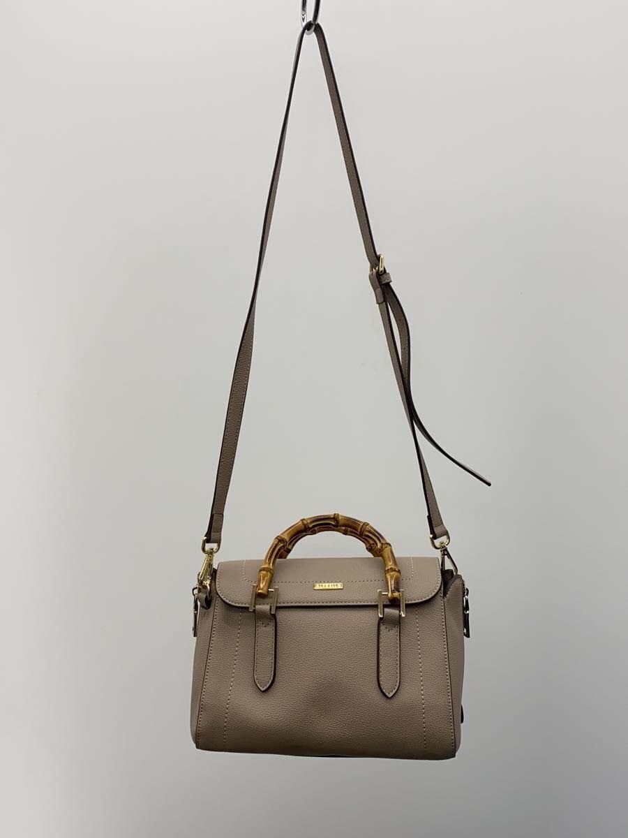 LOWELL Shoulder Bag Bamboo Mini Boston Leather BEG Solid 2-Way Shoulder 3