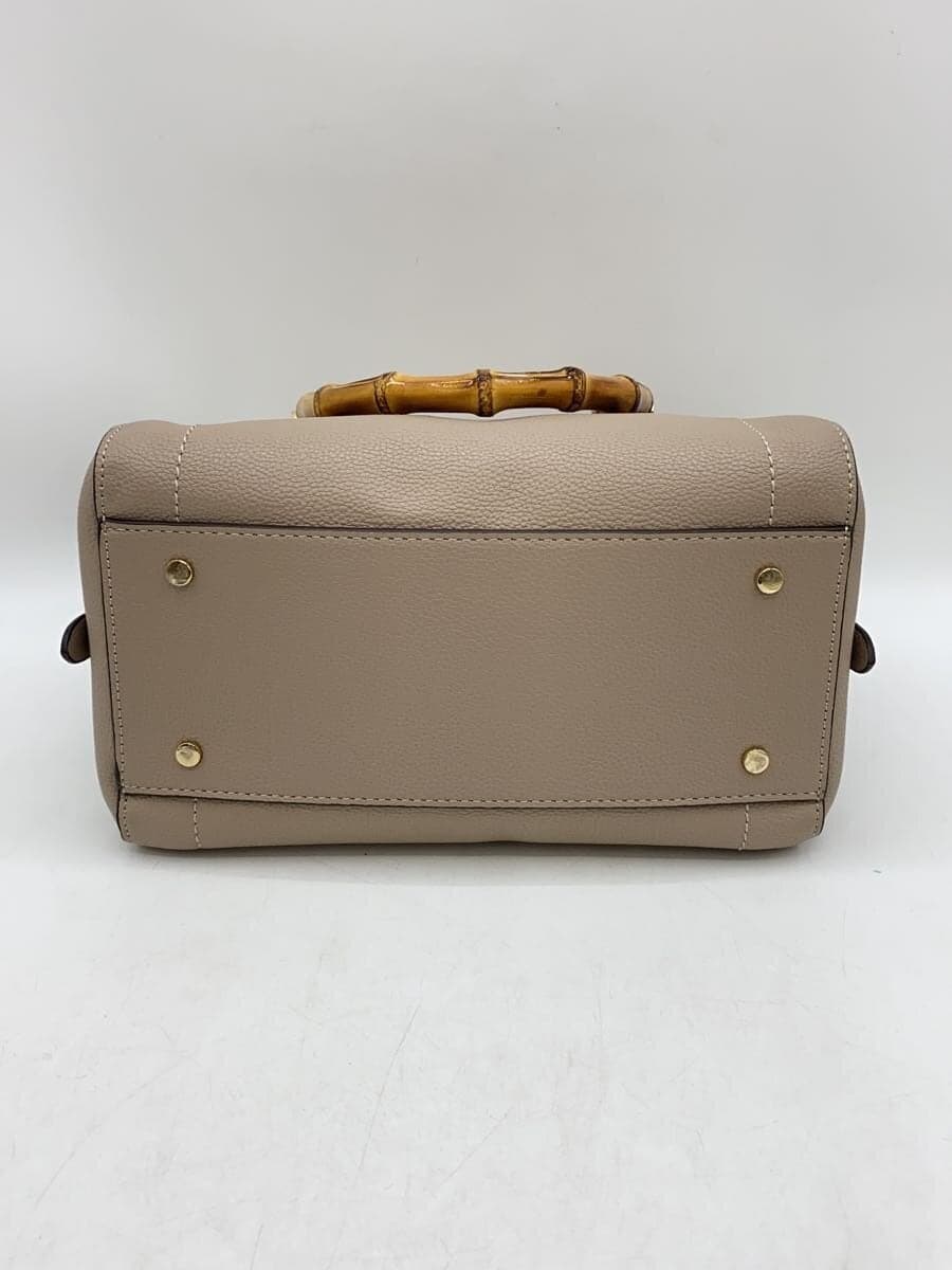 LOWELL Shoulder Bag Bamboo Mini Boston Leather BEG Solid 2-Way Shoulder 5