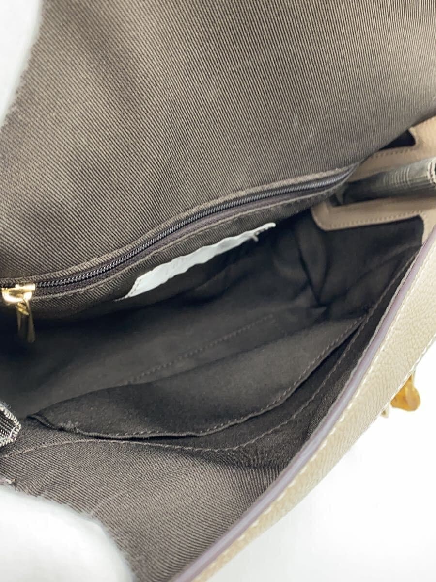 LOWELL Shoulder Bag Bamboo Mini Boston Leather BEG Solid 2-Way Shoulder 7