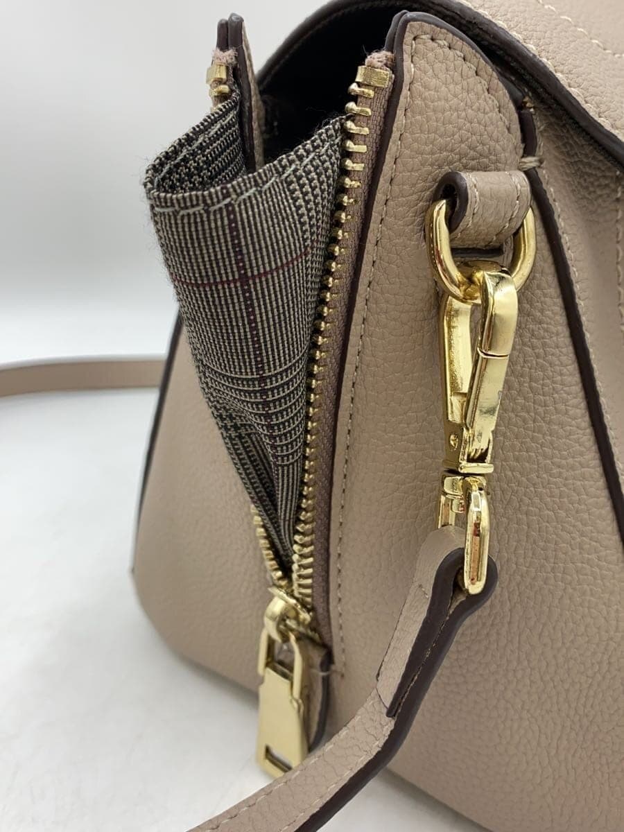 LOWELL Shoulder Bag Bamboo Mini Boston Leather BEG Solid 2-Way Shoulder 8