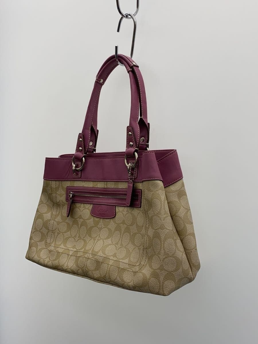 COACH Tote Bag_Signature_Purple Leather PVC BEG All Over Pattern 2