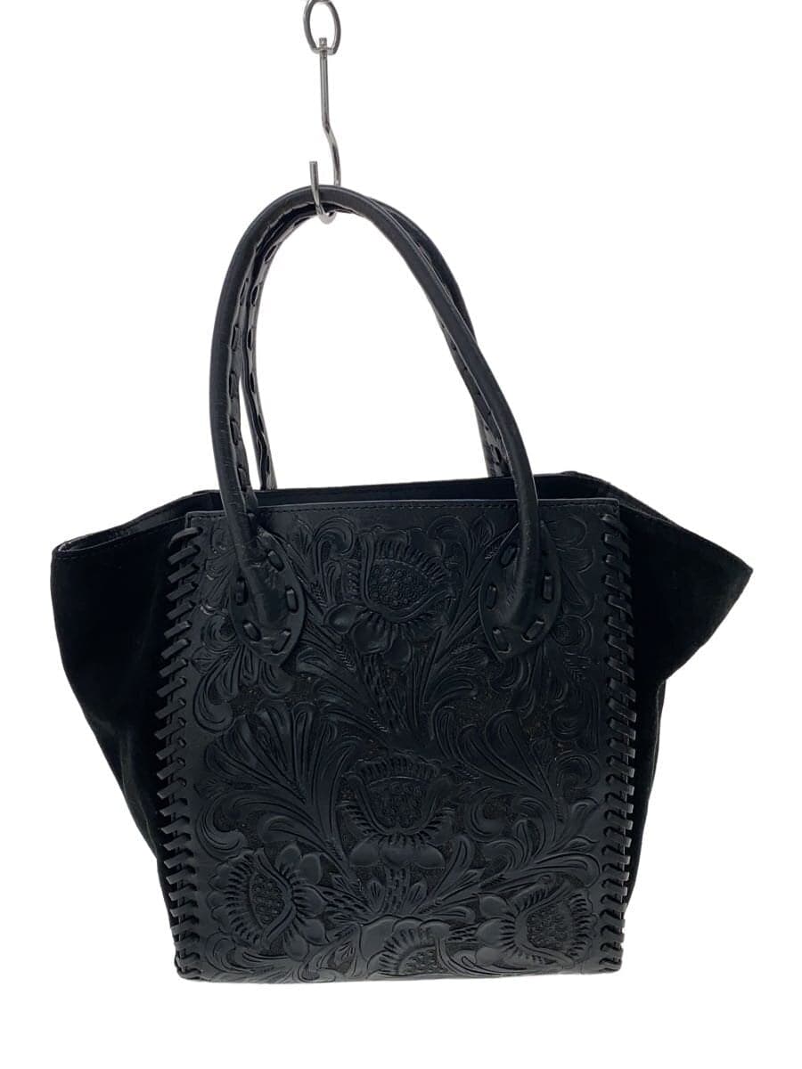Carving Tribes Tote Bag Leather BLK All Over Pattern