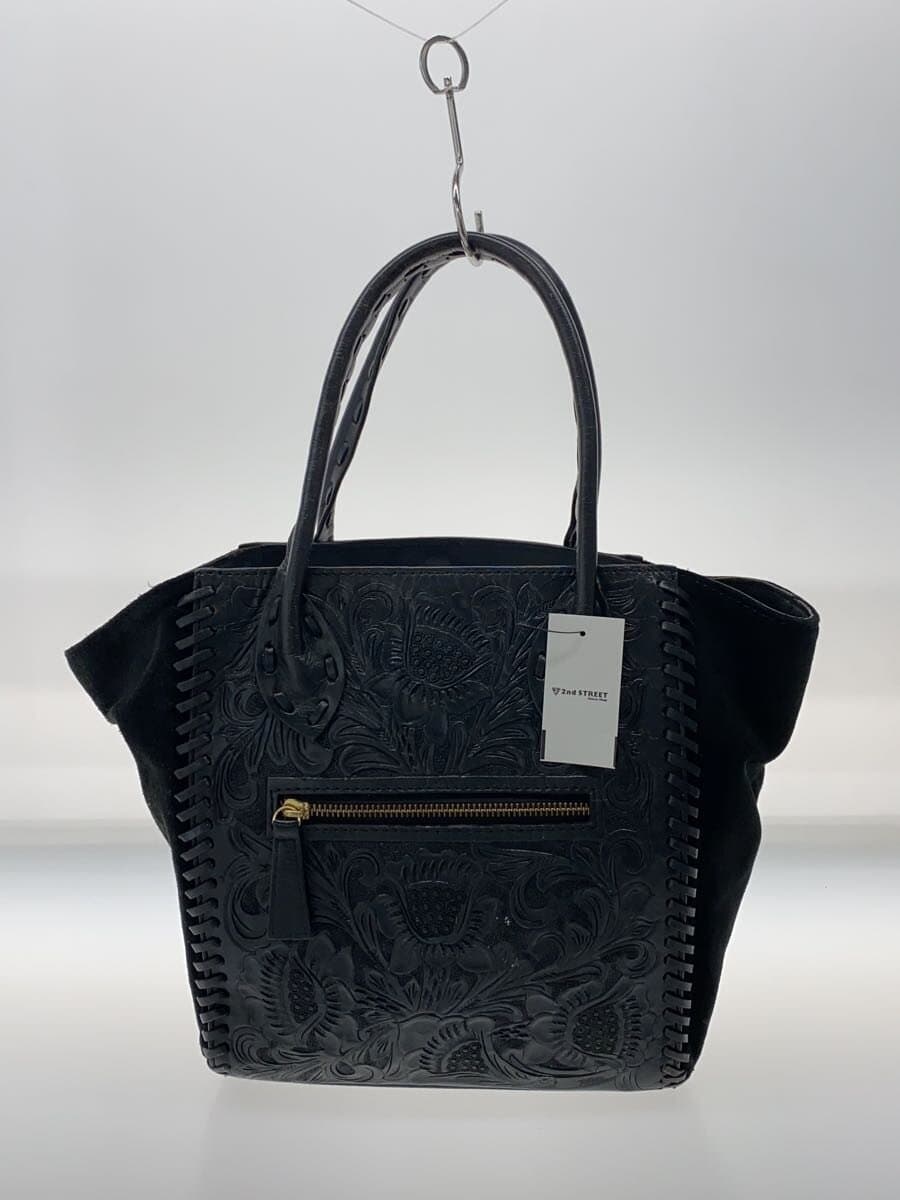 Carving Tribes Tote Bag Leather BLK All Over Pattern 3