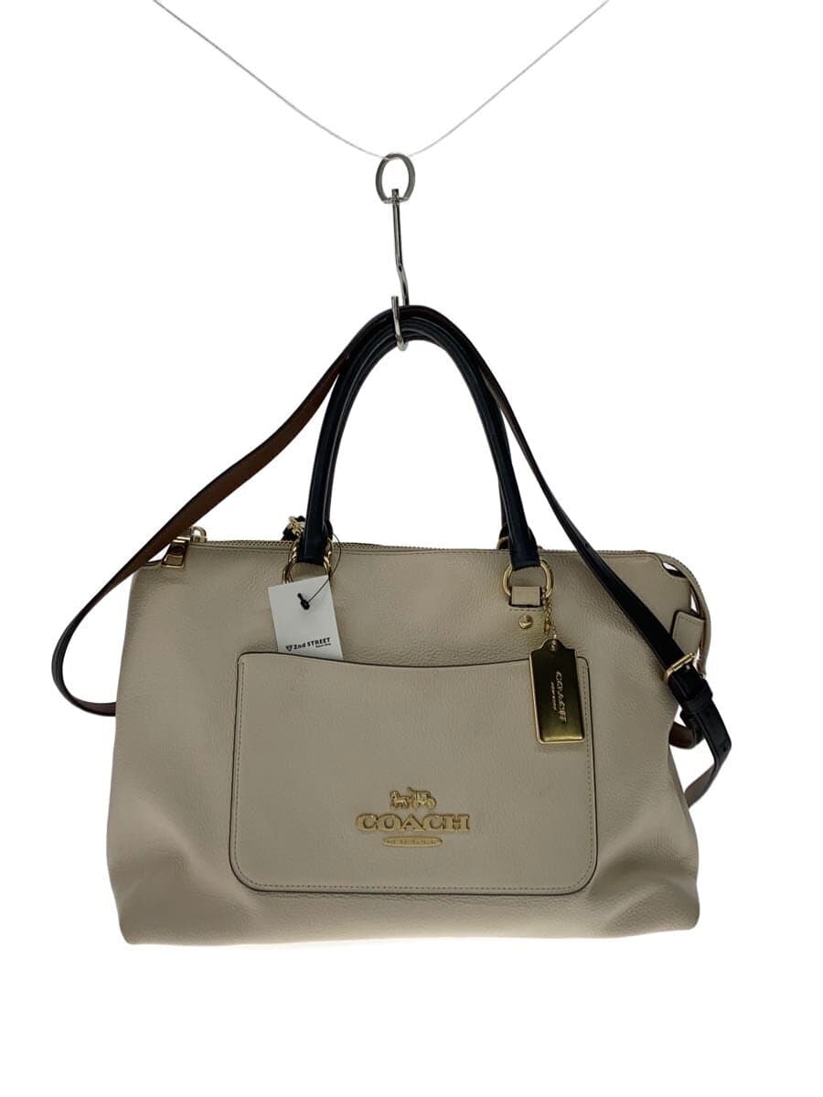 COACH Handbag Leather CRM Near Rivet With Stain Corner Wear