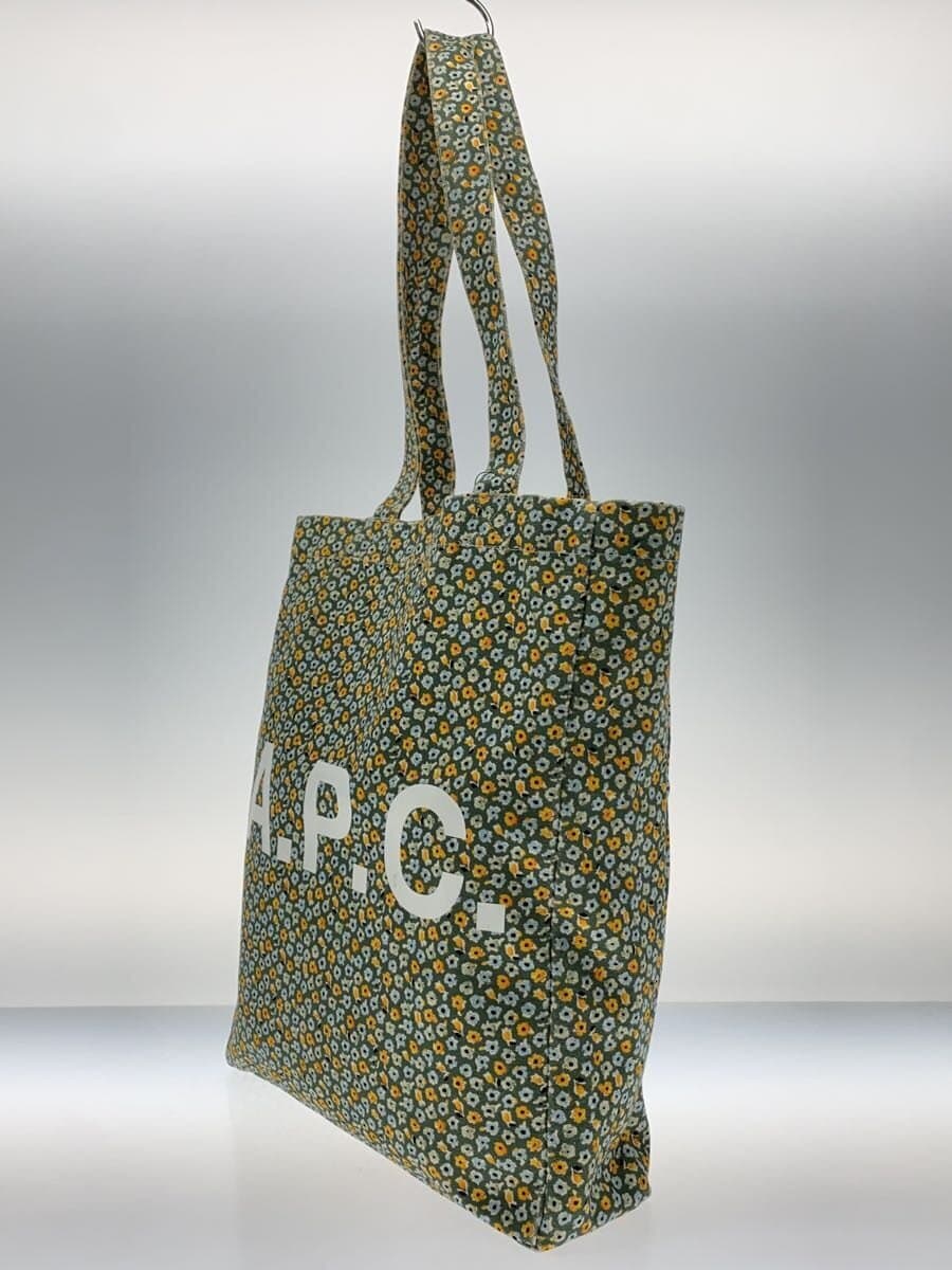 A.P.C. Tote Bag Canvas Green Floral Print 2
