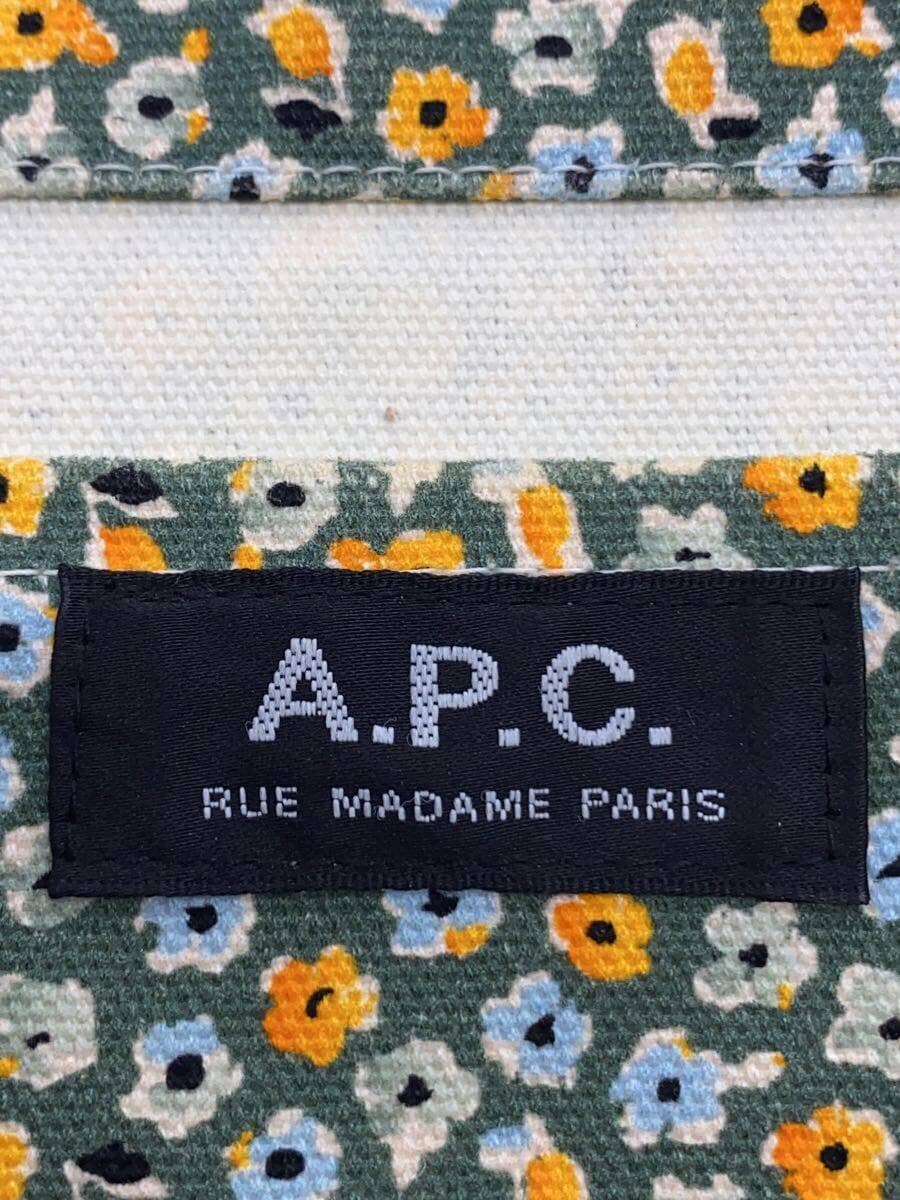 A.P.C. Tote Bag Canvas Green Floral Print 5
