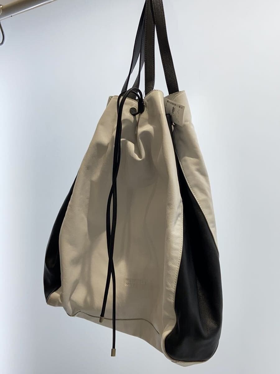 JIL SANDER NAVY tote bag leather WHT plain 2