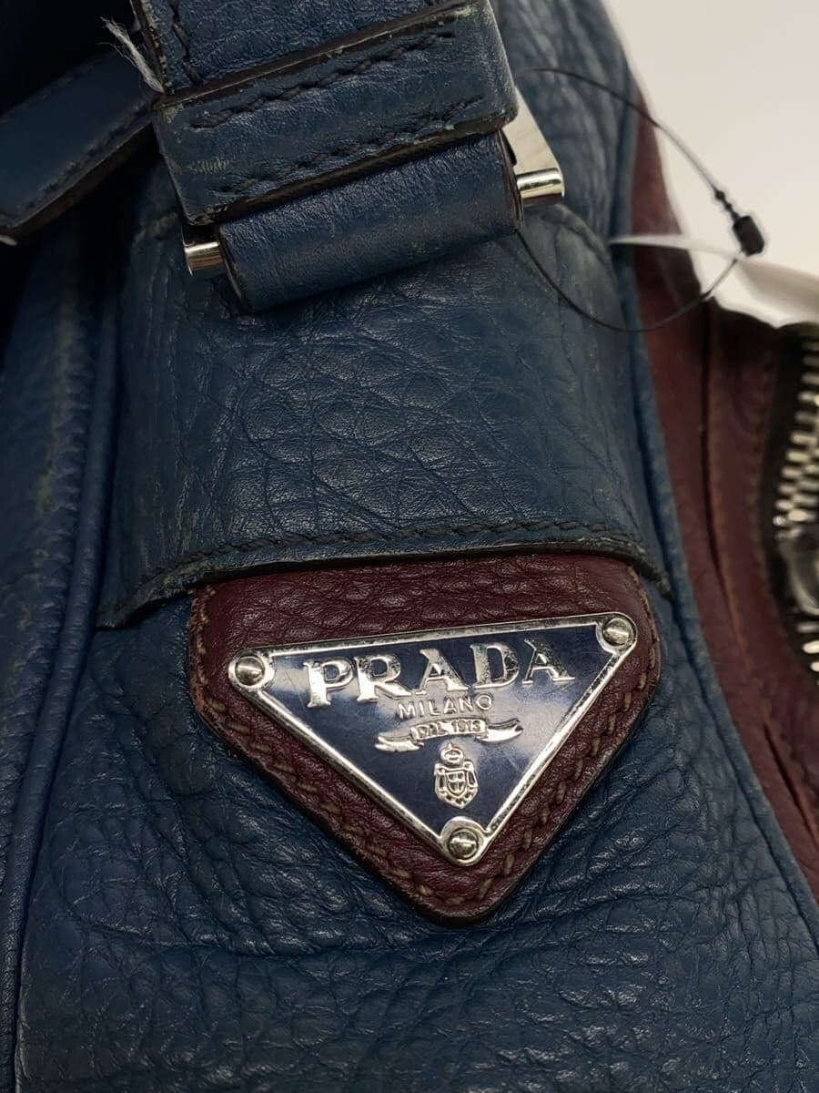 PRADA Shoulder Bag Leather BLU Solid 5
