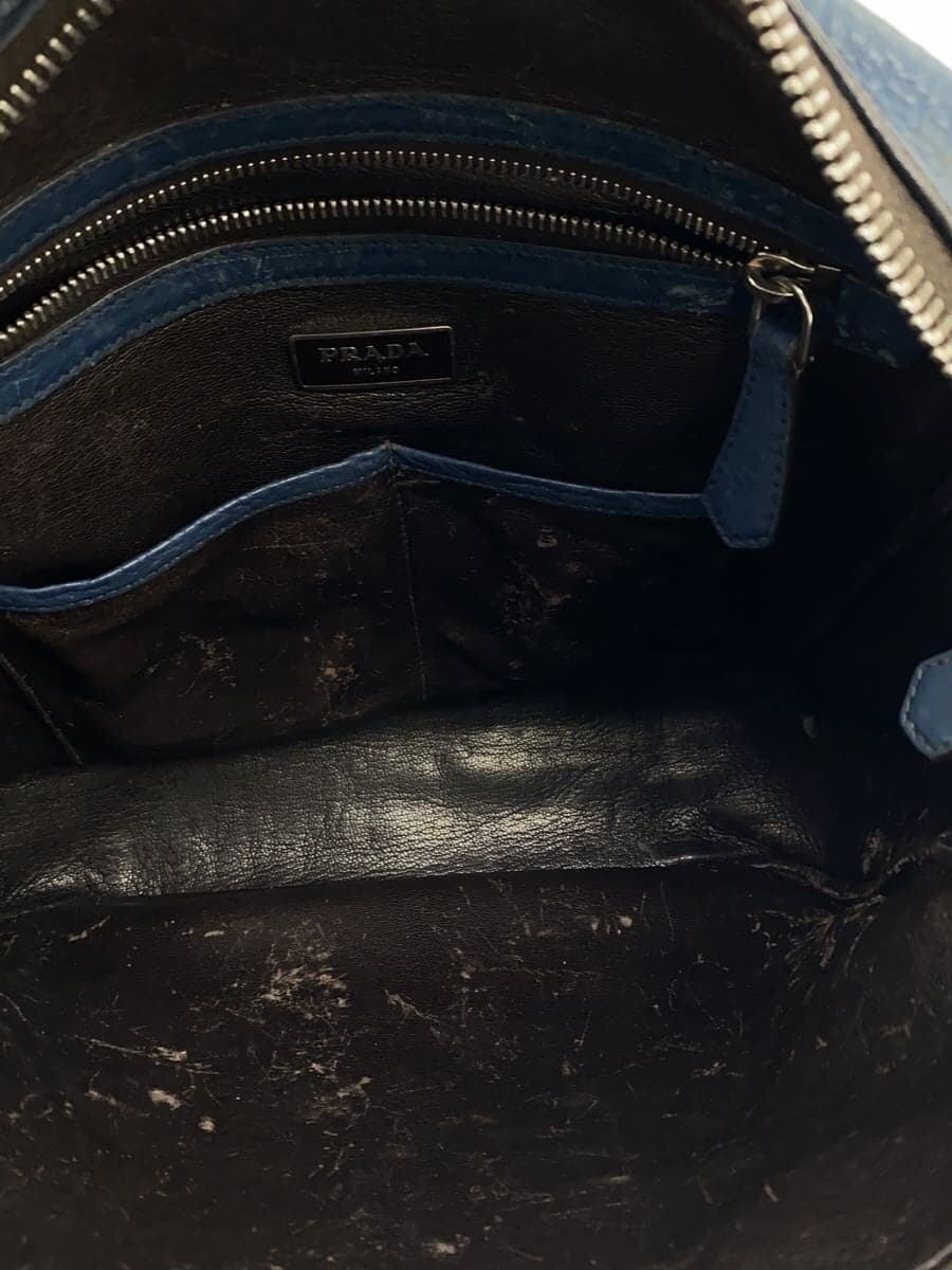 PRADA Shoulder Bag Leather BLU Solid 6