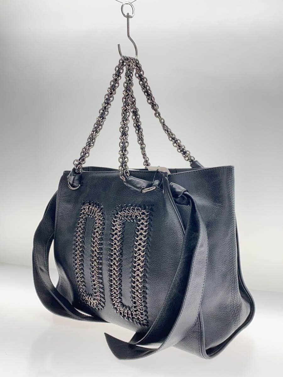 Daks Chain Tote Bag Leather BLK 2