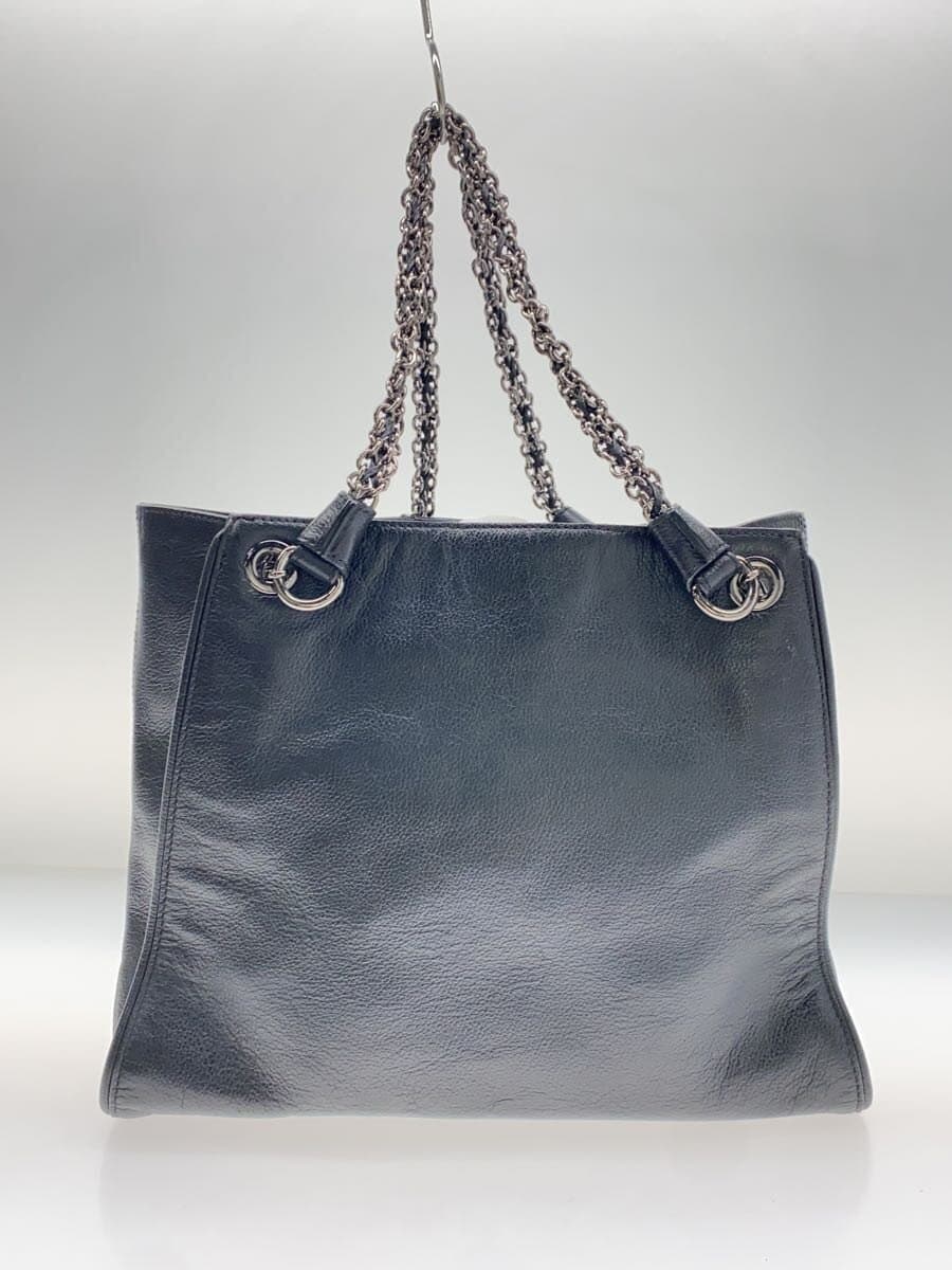 Daks Chain Tote Bag Leather BLK 3