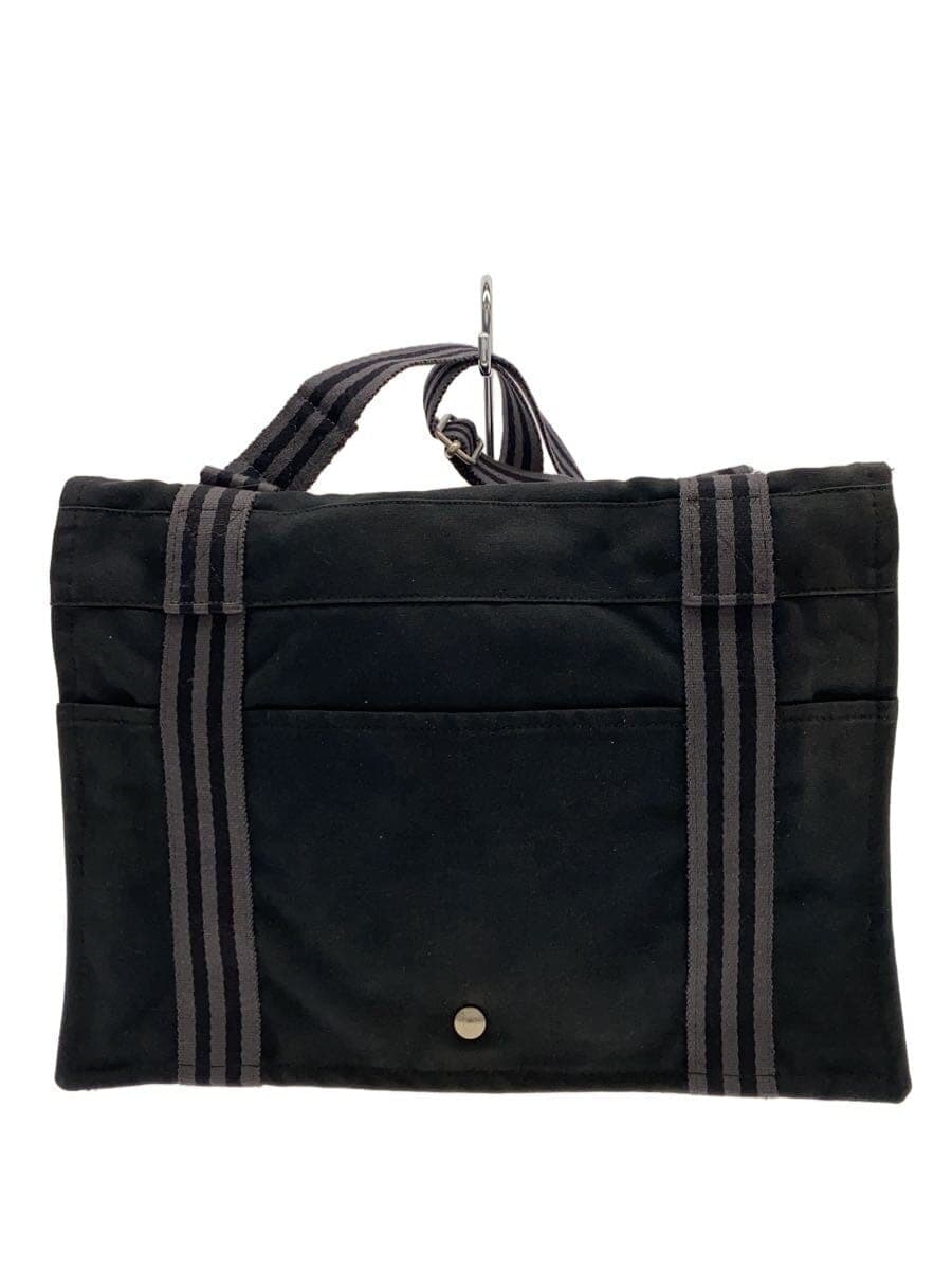 HERMES Fourre-Tout Basas MN Shoulder Bag Canvas BLK Solid