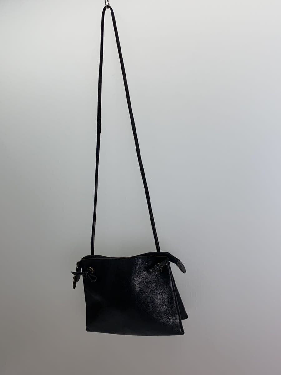 IL BISONTE Shoulder Bag Leather Black Zipper with fabric tear 2