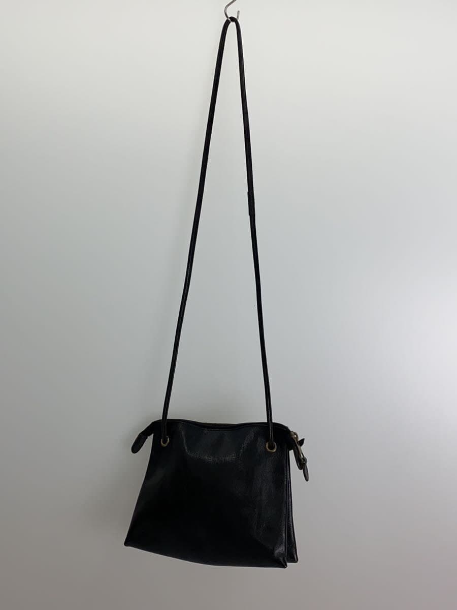 IL BISONTE Shoulder Bag Leather Black Zipper with fabric tear 3