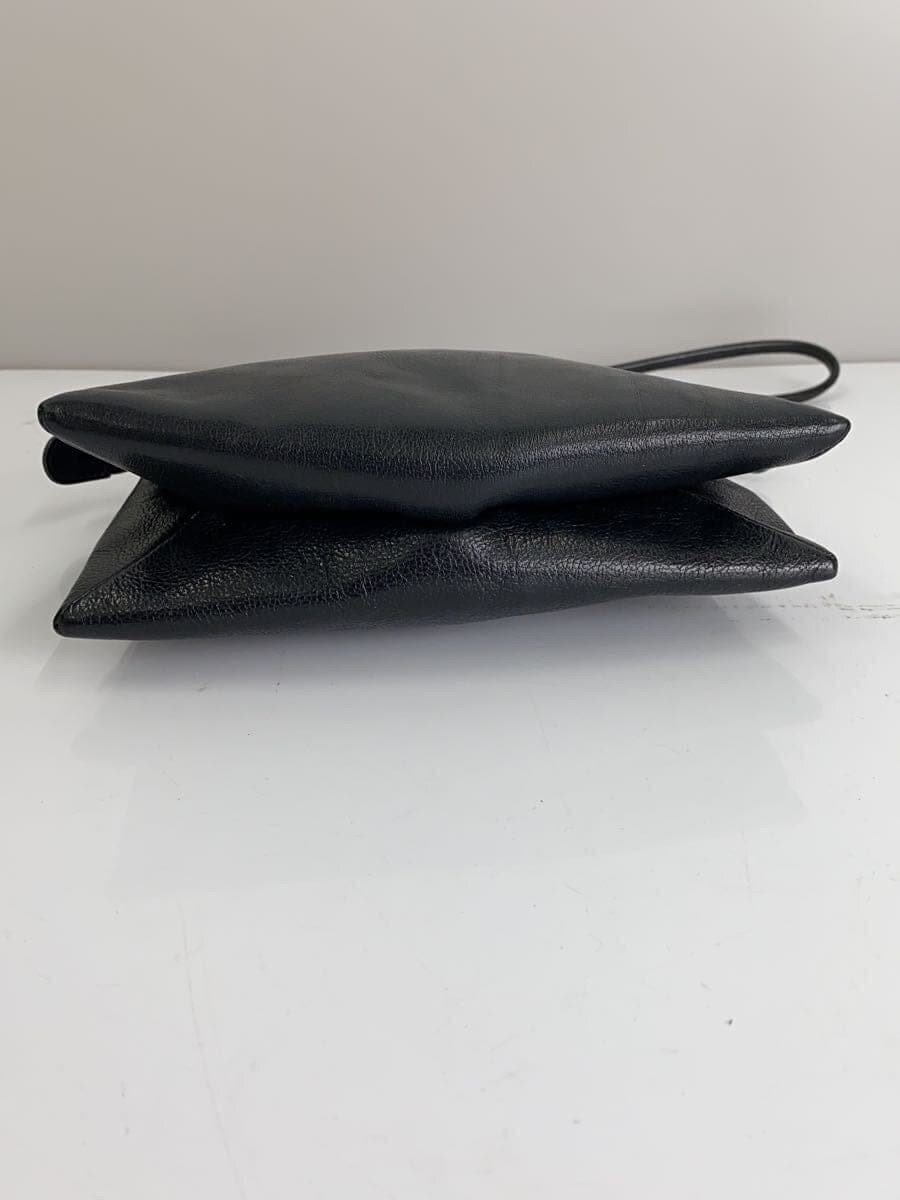 IL BISONTE Shoulder Bag Leather Black Zipper with fabric tear 4