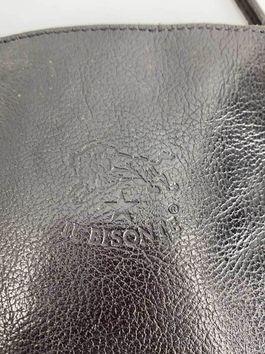 IL BISONTE Shoulder Bag Leather Black Zipper with fabric tear 5