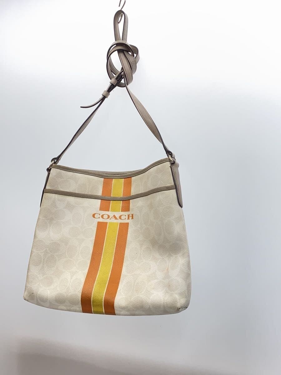 COACH Shoulder Bag Leather WHT All Over Pattern Corner Scuff Inside With Stain 2