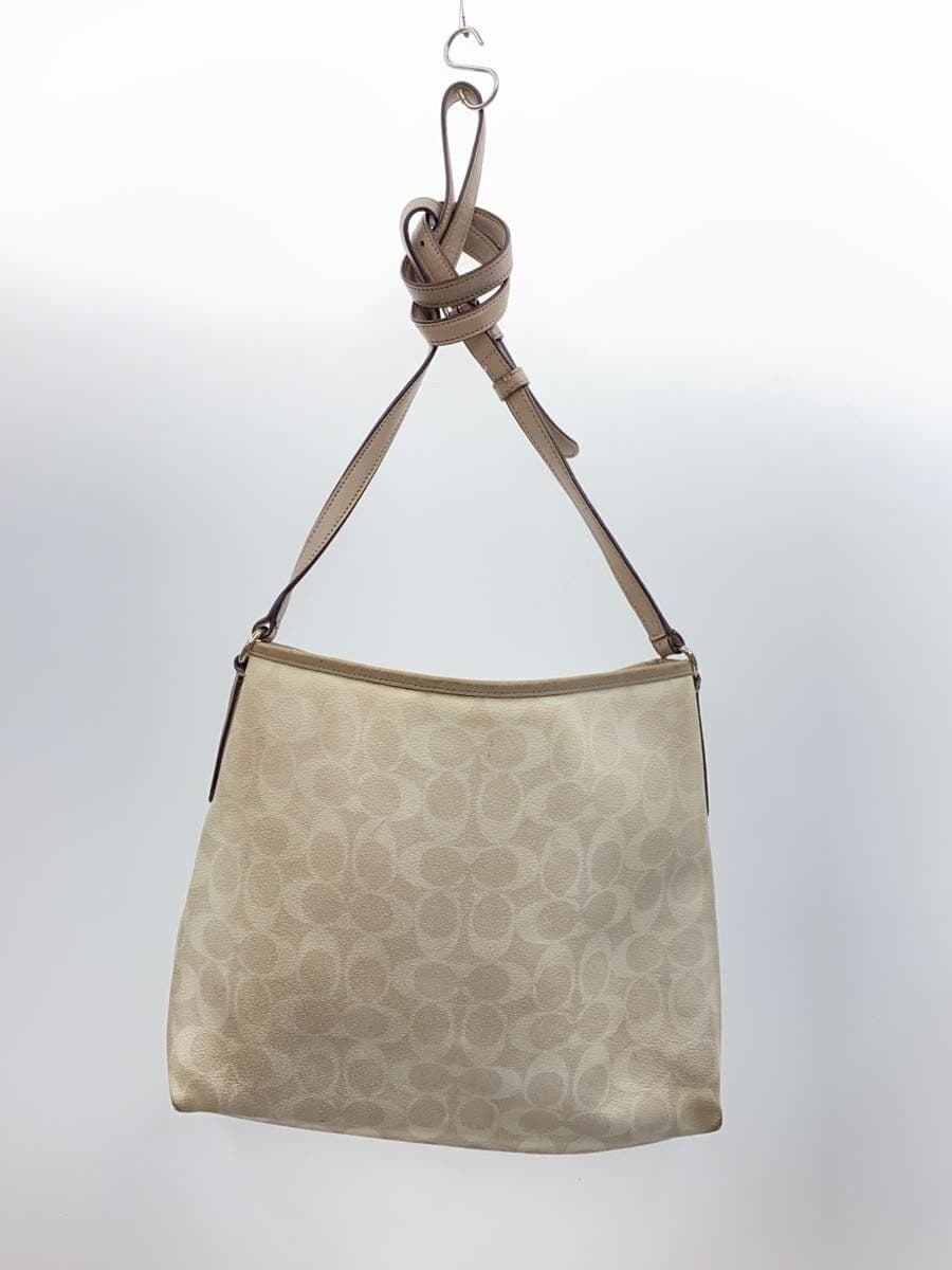 COACH Shoulder Bag Leather WHT All Over Pattern Corner Scuff Inside With Stain 3