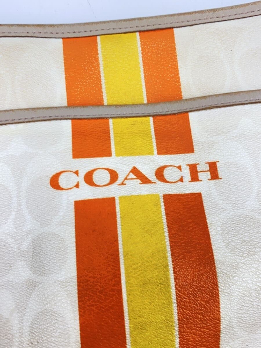COACH Shoulder Bag Leather WHT All Over Pattern Corner Scuff Inside With Stain 5