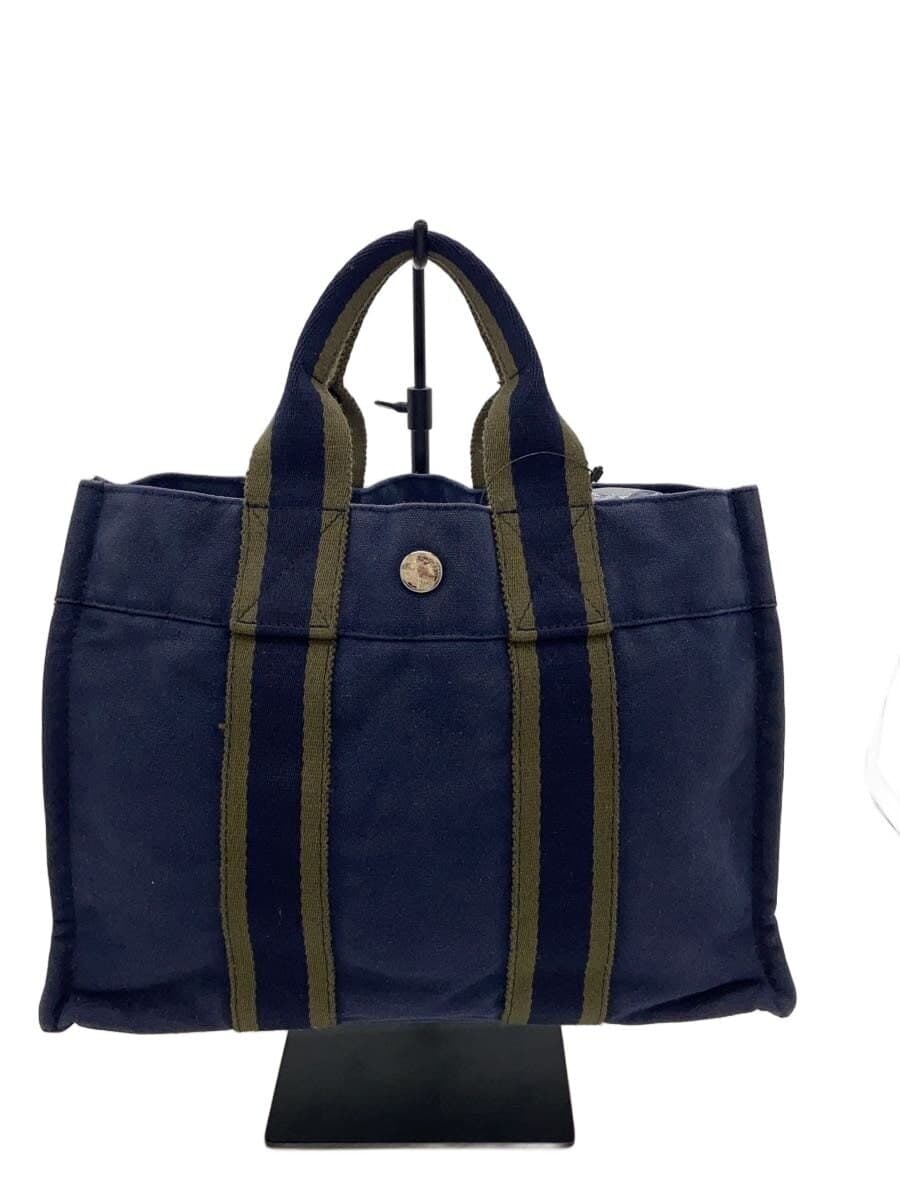 HERMES Bag Canvas Navy Solid Color