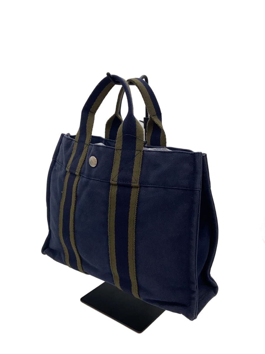 HERMES Bag Canvas Navy Solid Color 2