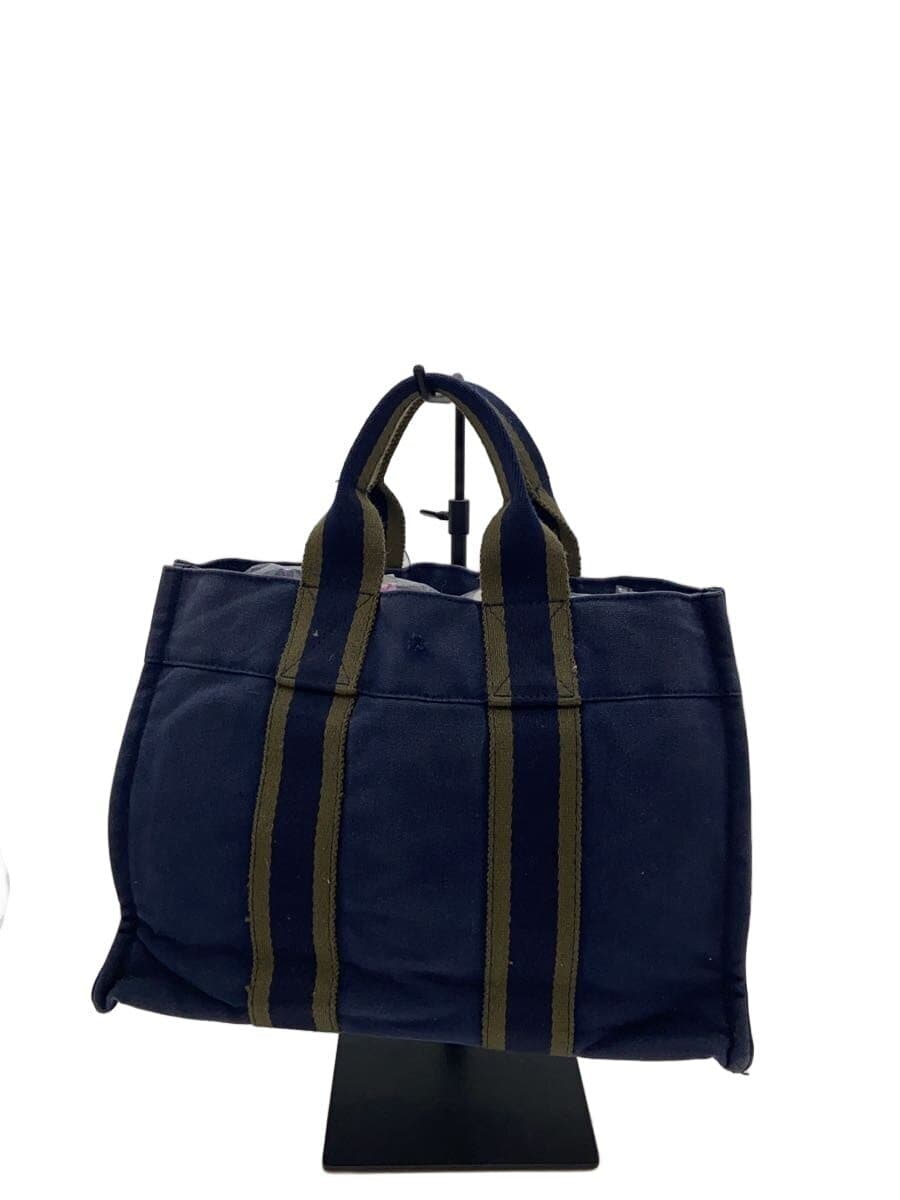 HERMES Bag Canvas Navy Solid Color 3