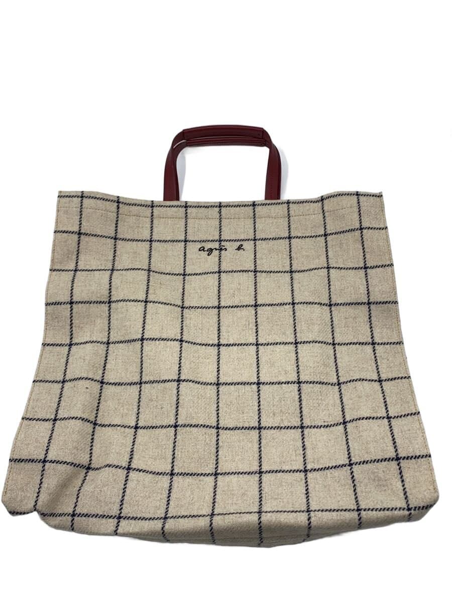 agnes b. Tote Bag Polyester BEG Check RAX04-1