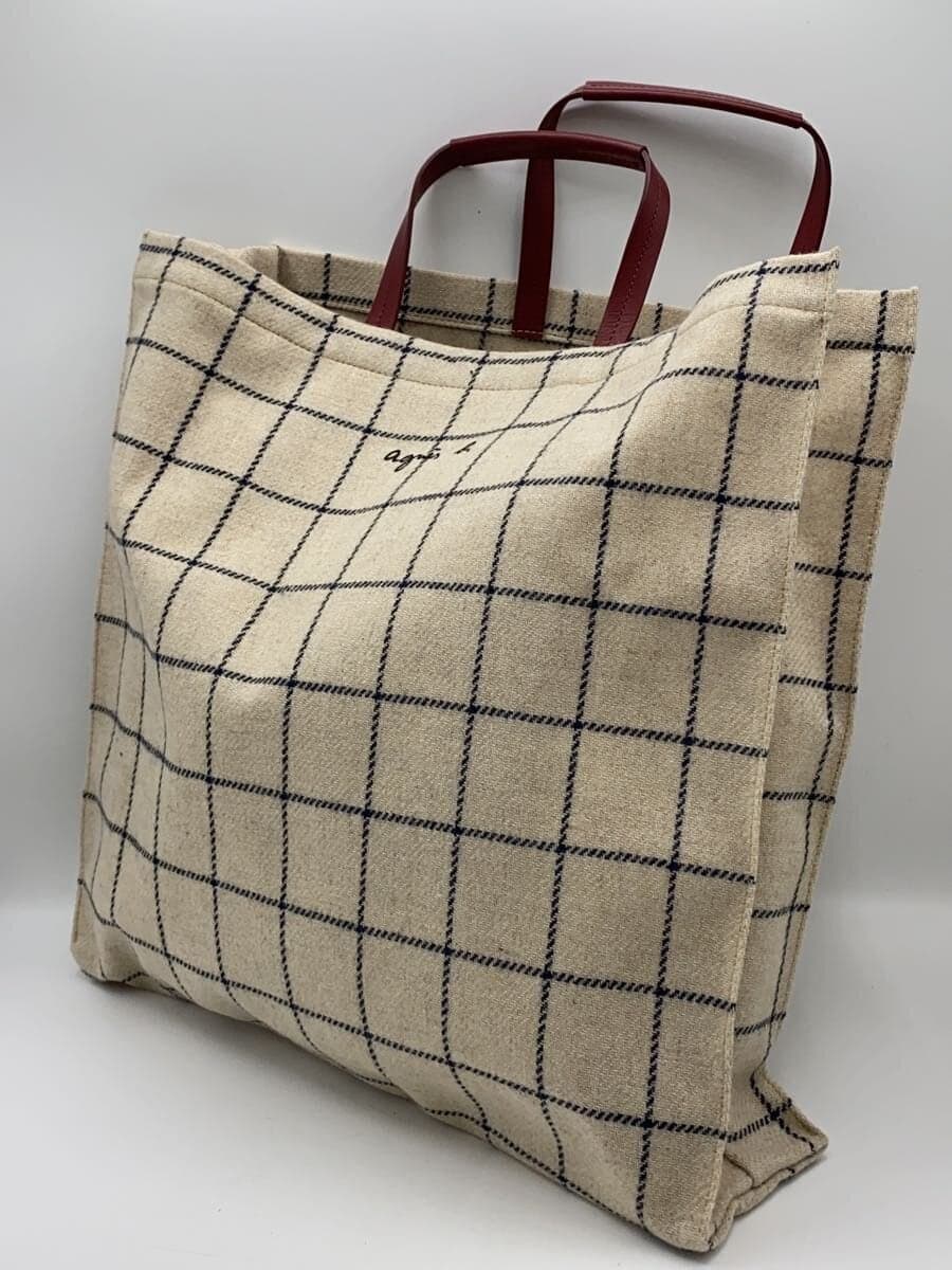 agnes b. Tote Bag Polyester BEG Check RAX04-1 2