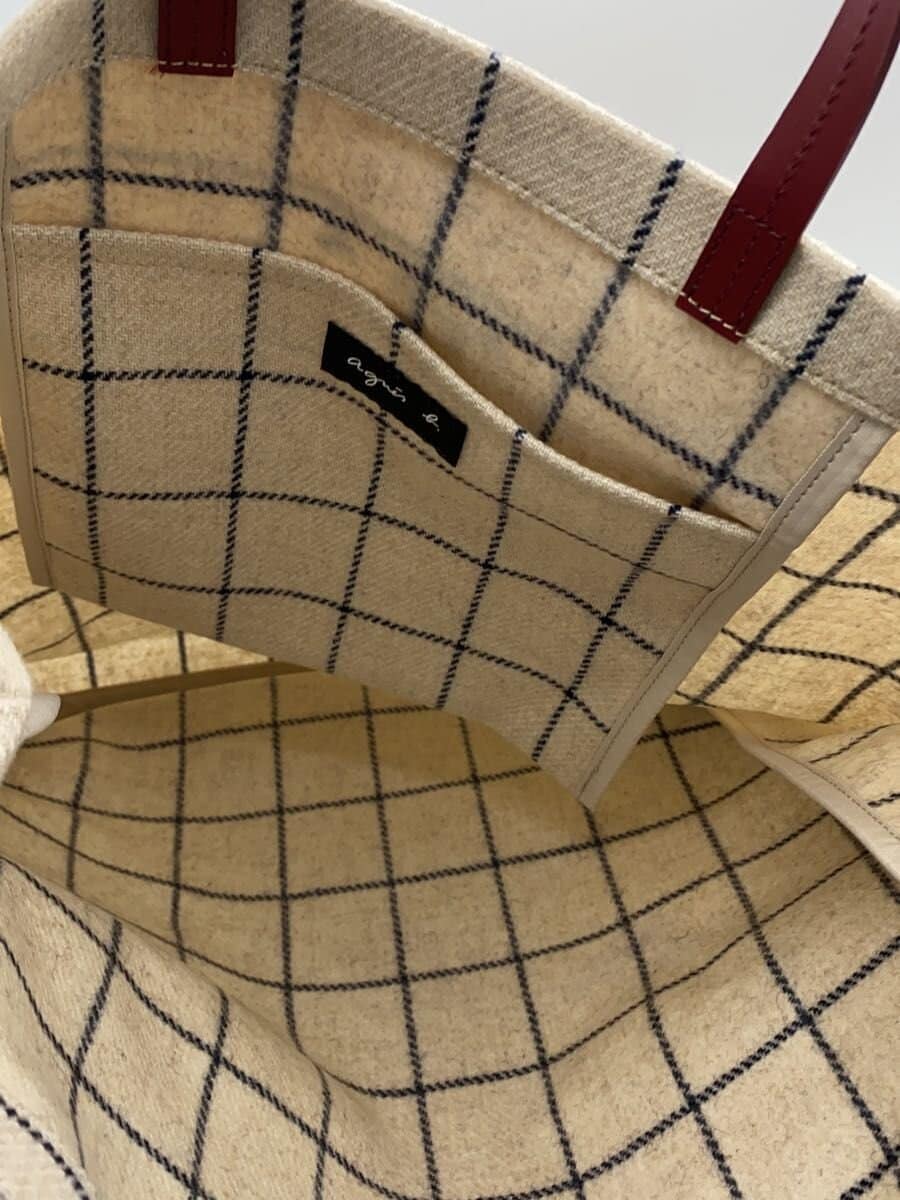 agnes b. Tote Bag Polyester BEG Check RAX04-1 6