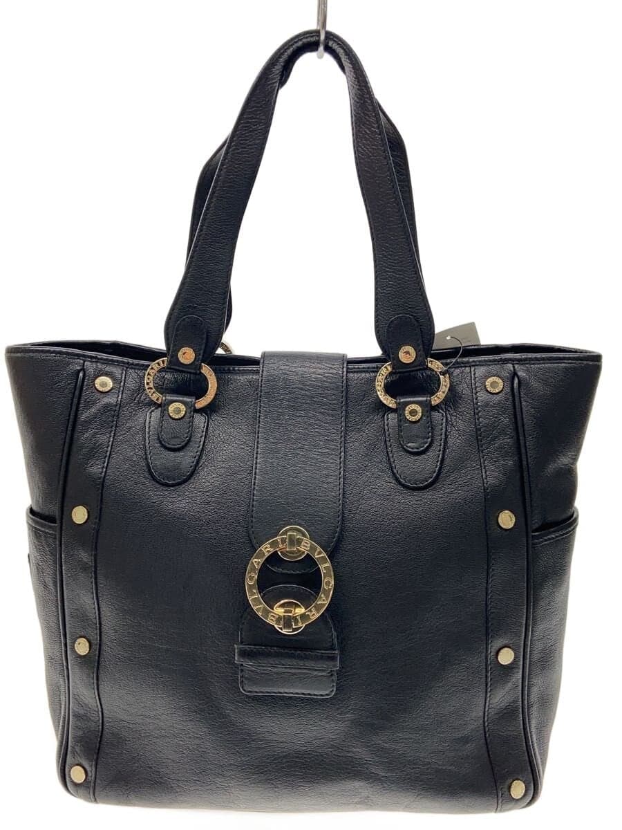 BVLGARI tote bag leather black plain 25943