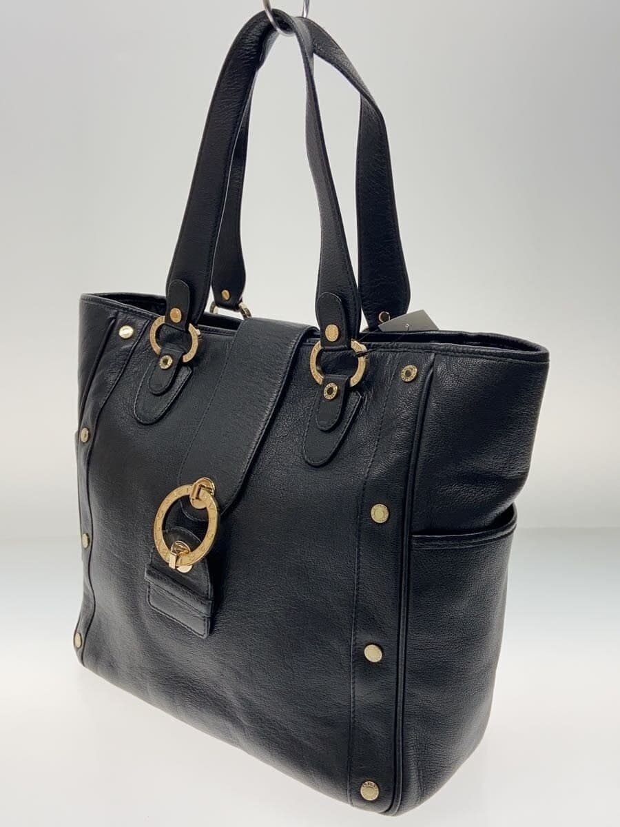 BVLGARI tote bag leather black plain 25943 2