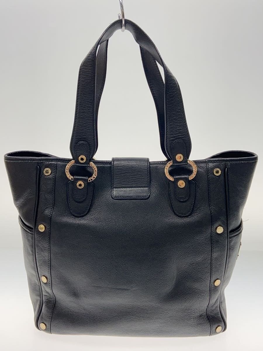BVLGARI tote bag leather black plain 25943 3