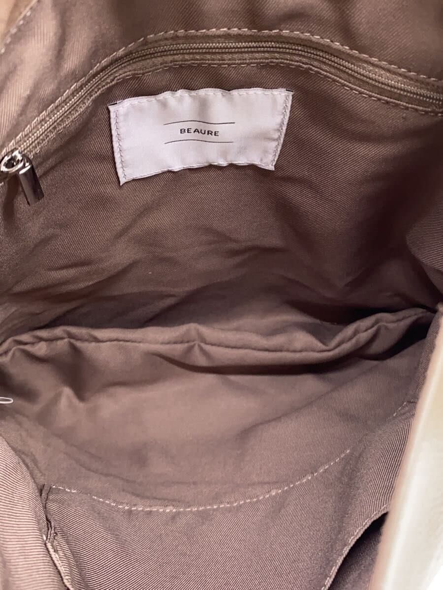 Beaure Tote Bag Cowhide BEG Plain 6