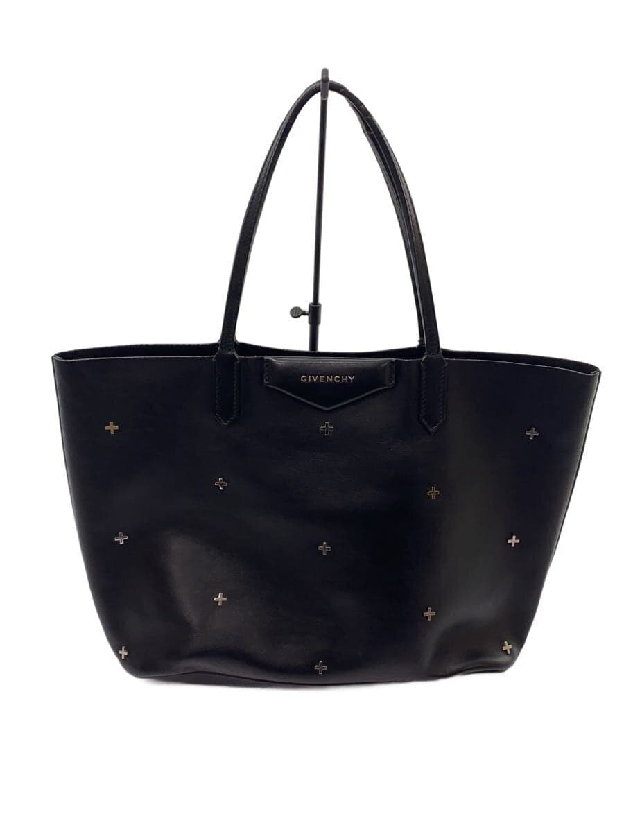 GIVENCHY Pouch Cross Studs Logo Hardware Tote Bag Leather BLK