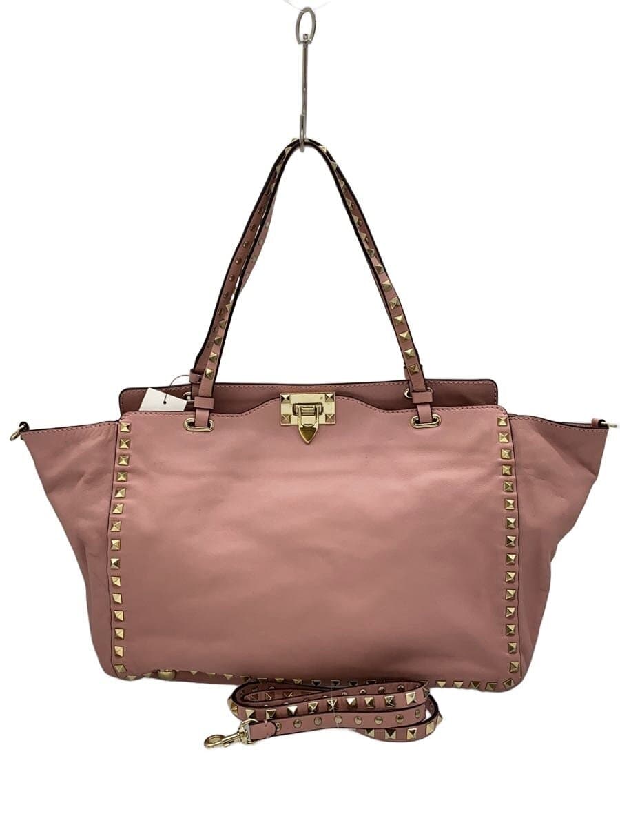 VALENTINO Rockstud Tote Bag Leather Pink