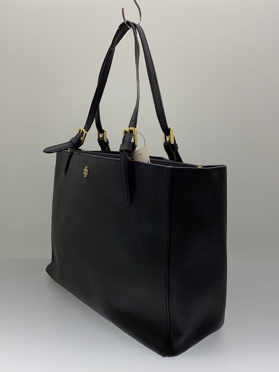 TORY BURCH Tote Bag Leather Black Solid Color 2